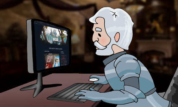 Cartoon Greggo Knight on the computer