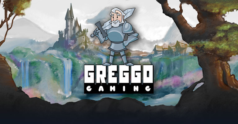 Greggo Gaming logo with cartoon landscape